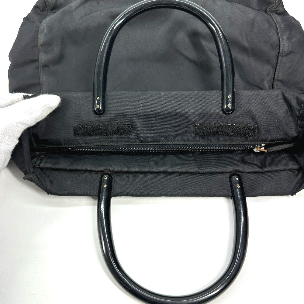 Prada Triangle Logo Plaque Tote Bag with Plastic Handles, Nylon, Unisex, Black