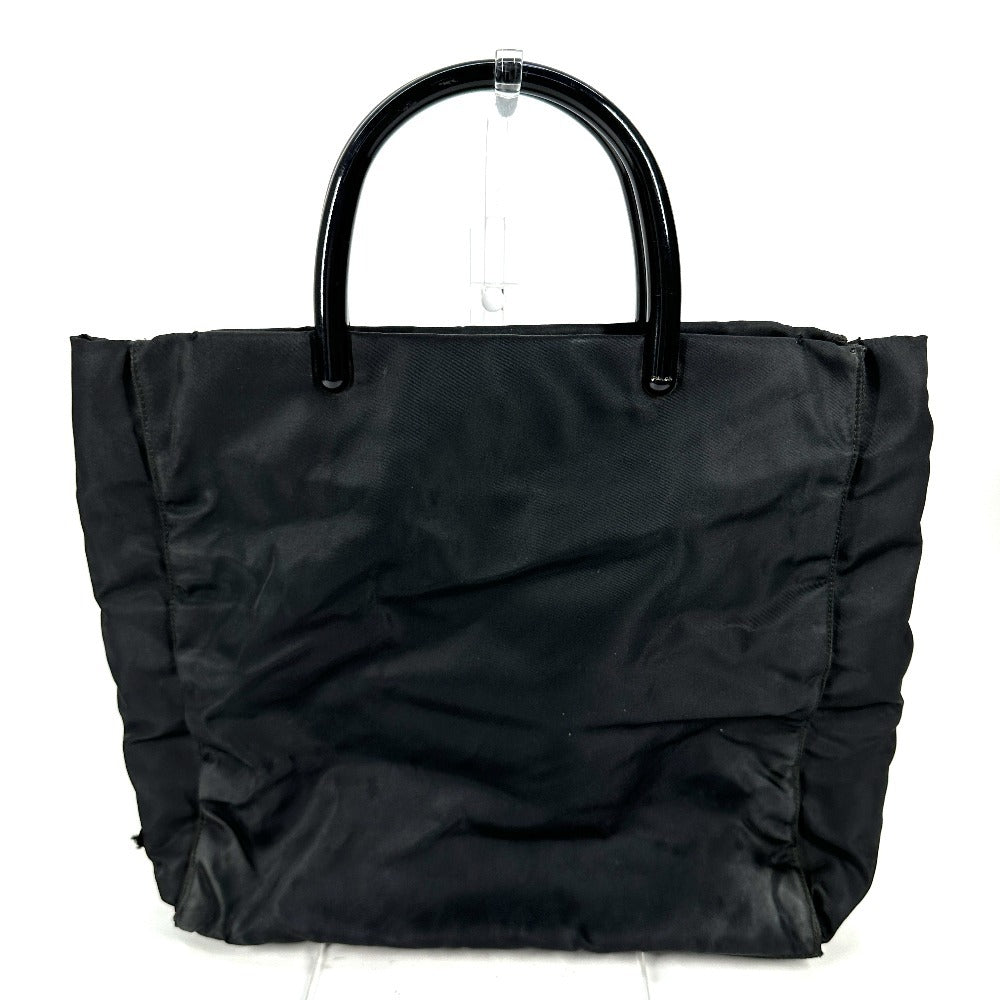 Prada Triangle Logo Plaque Tote Bag with Plastic Handles, Nylon, Unisex, Black
