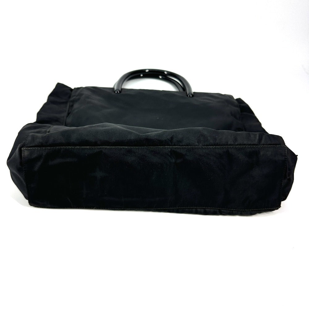 Prada Triangle Logo Plaque Tote Bag with Plastic Handles, Nylon, Unisex, Black