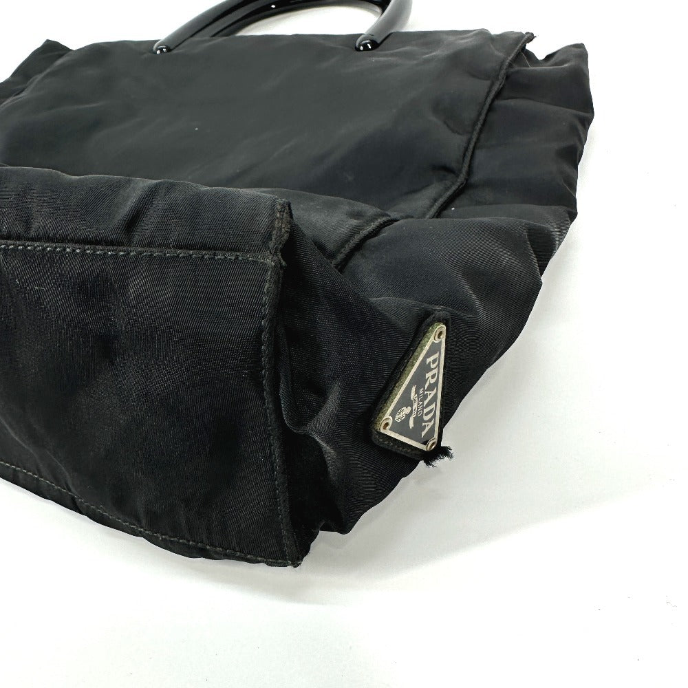Prada Triangle Logo Plaque Tote Bag with Plastic Handles, Nylon, Unisex, Black
