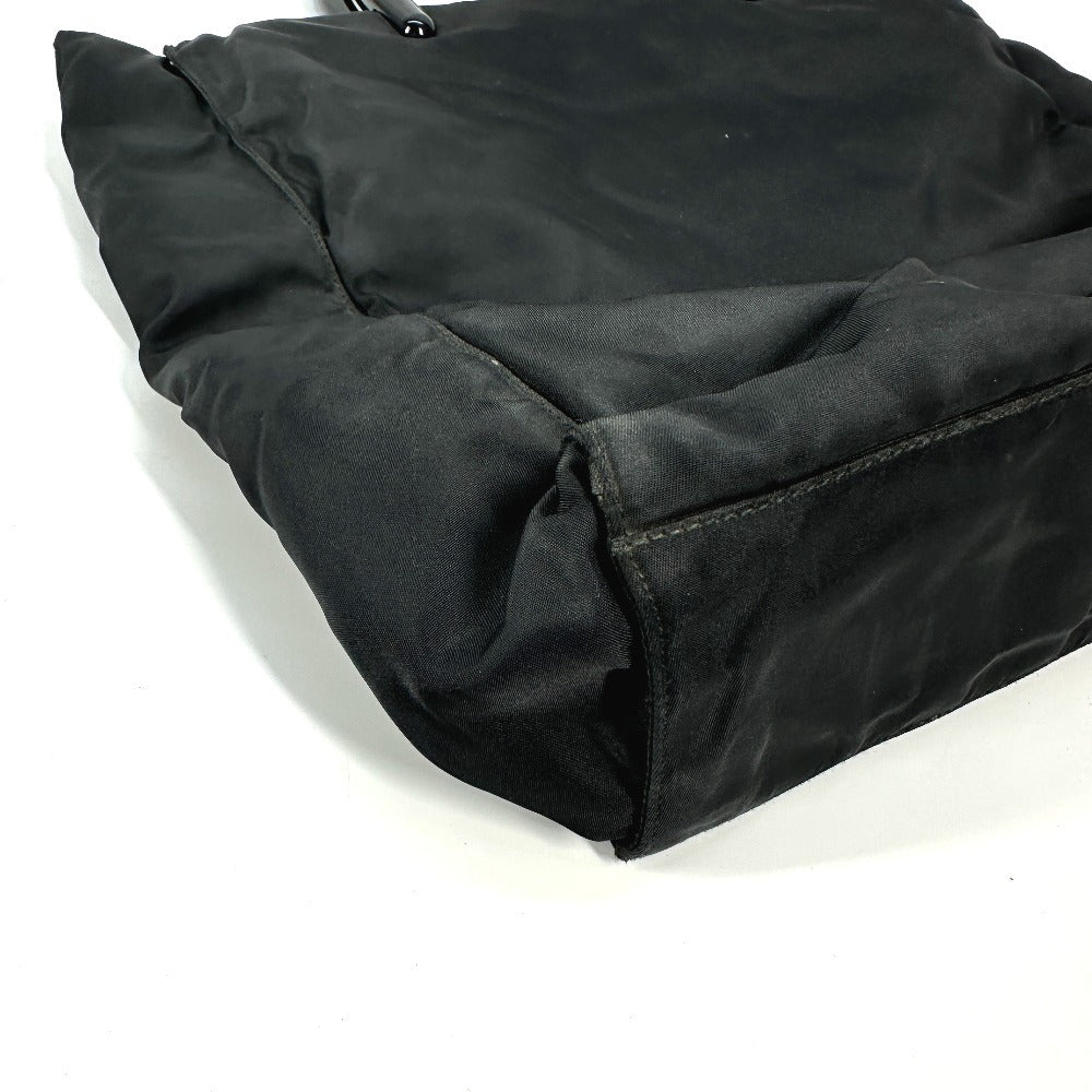Prada Triangle Logo Plaque Tote Bag with Plastic Handles, Nylon, Unisex, Black