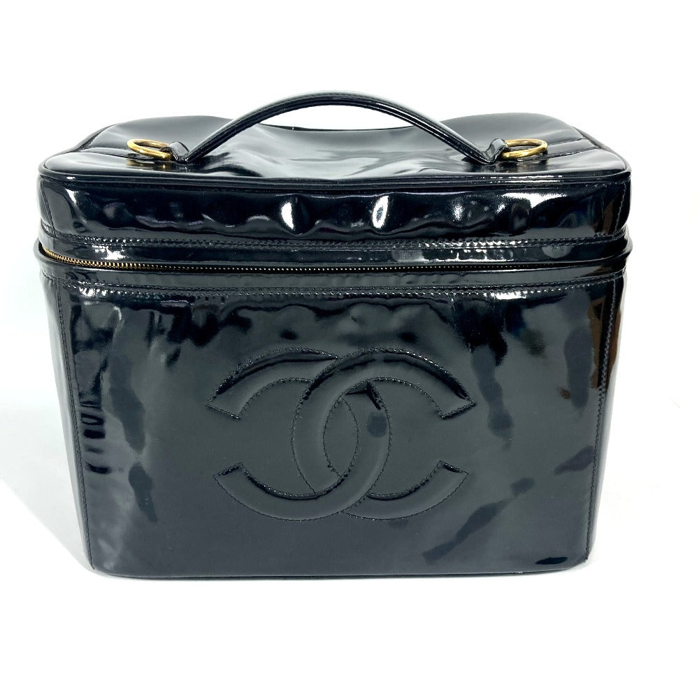 CHANEL ヴィンテージ CC ココマーク バニティバッグ 2WAYバッグ ショルダーバッグ カバン 肩掛け ハンドバッグ パテントレザー レディース ブラック