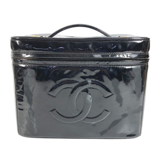 CHANEL Vintage CC Coco Mark Vanity Bag, 2-Way Shoulder Bag, Handbag, Patent Leather, Women's, Black