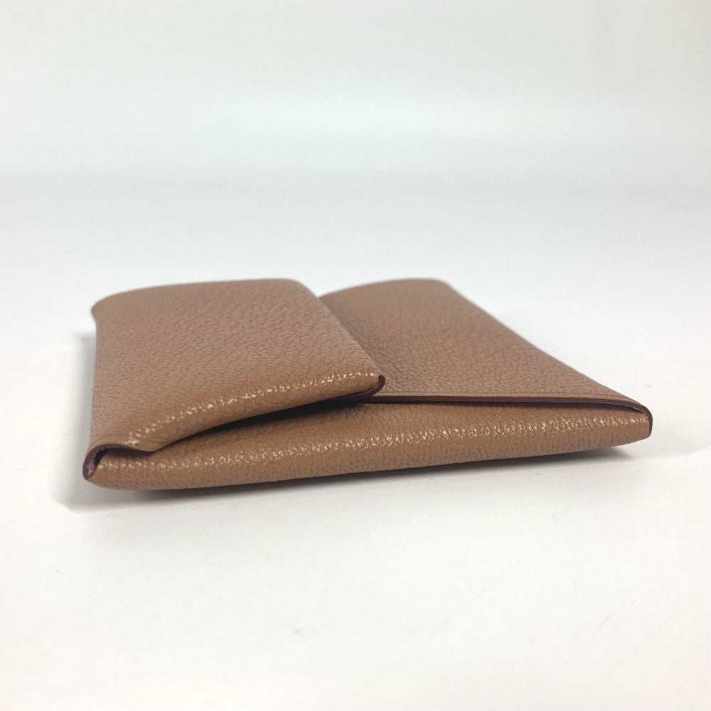 HERMES バイカラー バスティア ヴェルソ 財布 小銭入れ スクエア コインケース シェーブル ユニセックス ケブラコ/モーヴシルベストル ブラウン