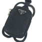 PRADA Triangle Logo Plated Smartphone Pouch iPhone Case with Neck Strap, Nylon, Unisex, Black