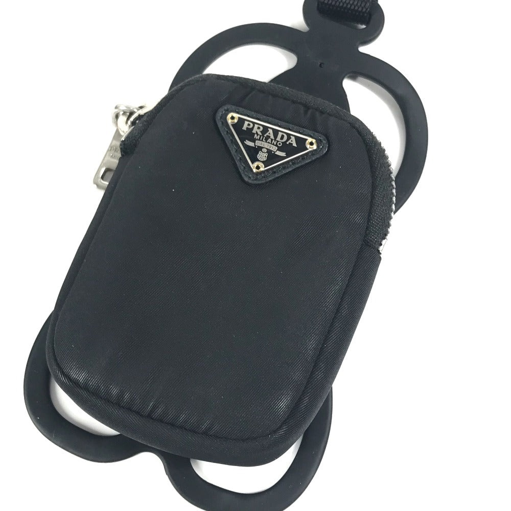 PRADA Triangle Logo Plated Smartphone Pouch iPhone Case with Neck Strap, Nylon, Unisex, Black