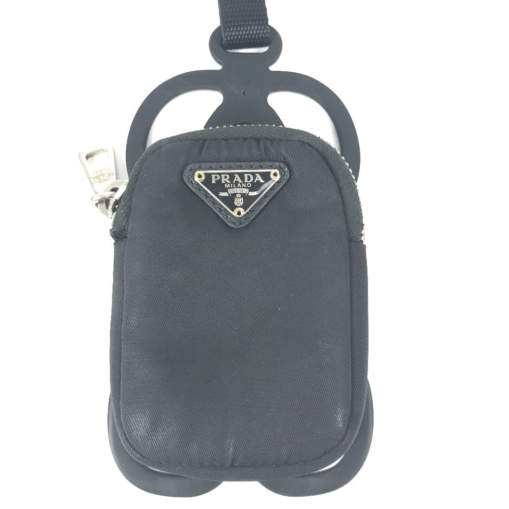 PRADA Triangle Logo Plated Smartphone Pouch iPhone Case with Neck Strap, Nylon, Unisex, Black