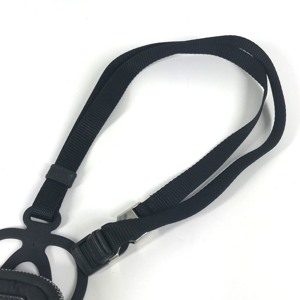 PRADA Triangle Logo Plated Smartphone Pouch iPhone Case with Neck Strap, Nylon, Unisex, Black