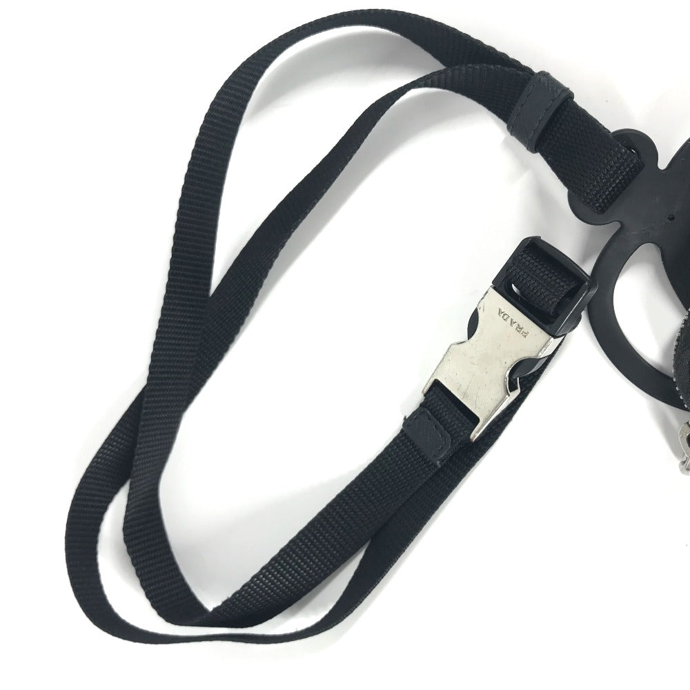 PRADA Triangle Logo Plated Smartphone Pouch iPhone Case with Neck Strap, Nylon, Unisex, Black