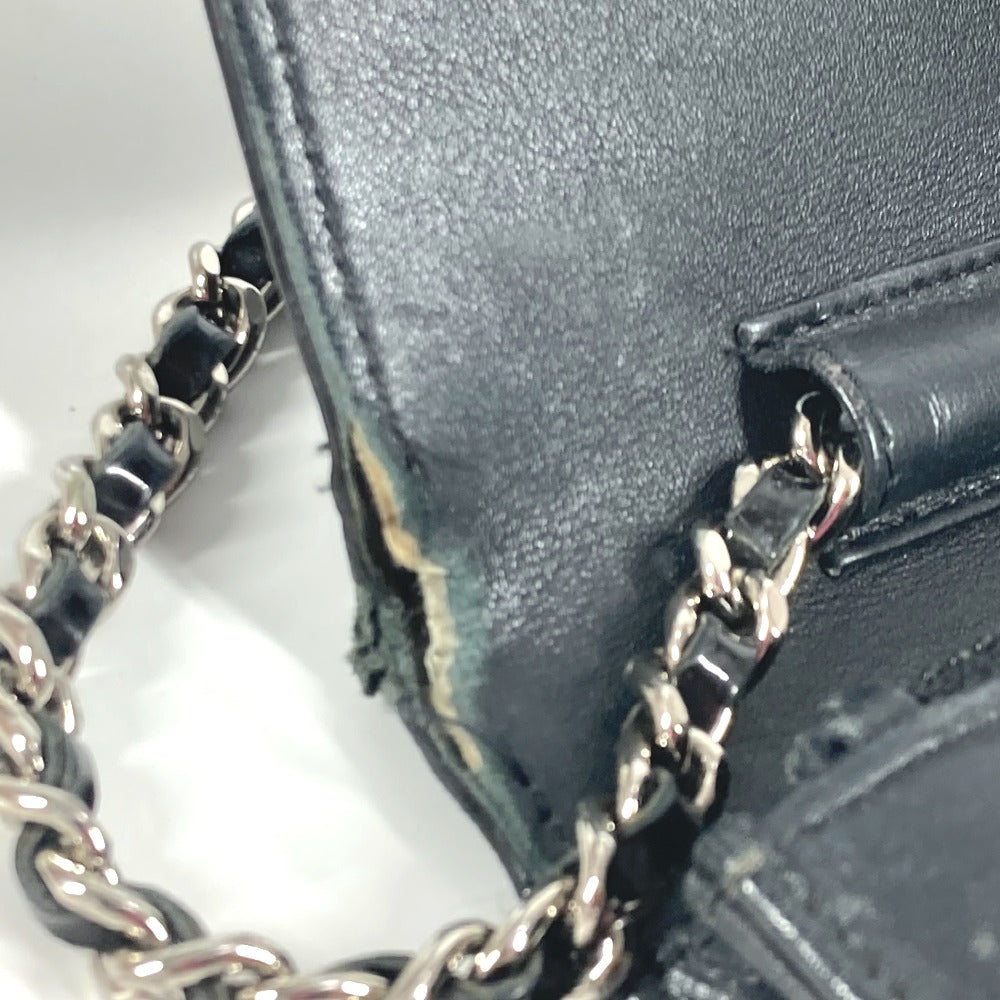 CHANEL 長財布 CC ロゴ ココマーク ラインストーン チェーンウォレット 斜め掛け カバン ポシェット ショルダーバッグ パテントレザー レディース ブラック