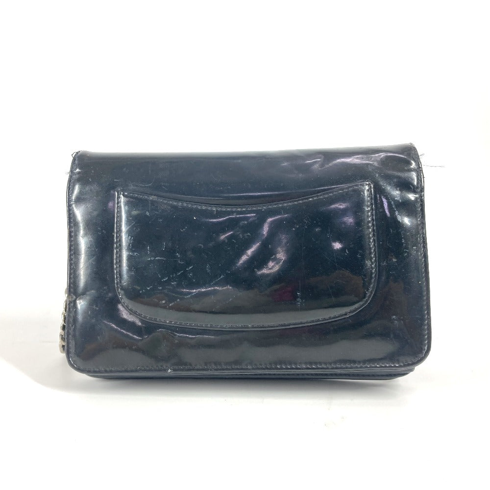 CHANEL 長財布 CC ロゴ ココマーク ラインストーン チェーンウォレット 斜め掛け カバン ポシェット ショルダーバッグ パテントレザー レディース ブラック