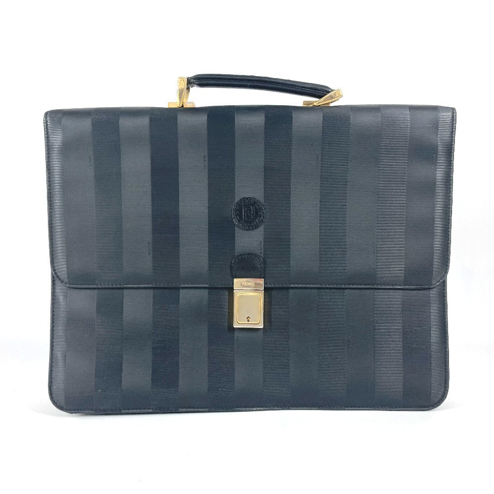 FENDI ヴィンテージ ペカン ロゴ トートバッグ ハンドバッグ ブリーフケース ビジネスバッグ PVC/レザー ユニセックス ブラック
