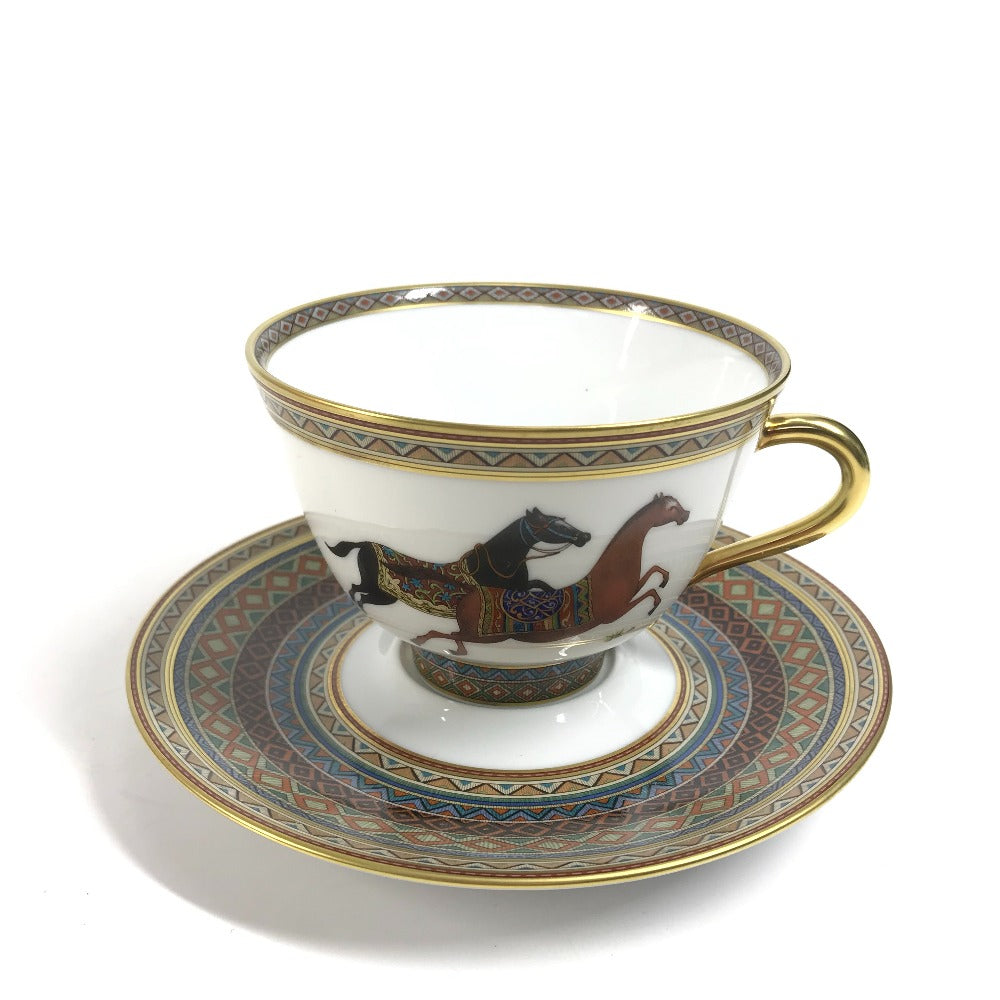 HERMES Horse Teacup &amp; Saucer Set (Chevaldrian) No. 1, Brown, Ceramic, Unisex, Suitable for Coffee and Tea.