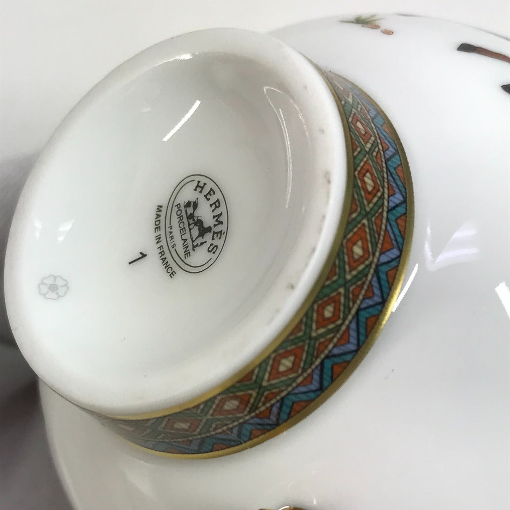 HERMES Horse Teacup &amp; Saucer Set (Chevaldrian) No. 1, Brown, Ceramic, Unisex, Suitable for Coffee and Tea.