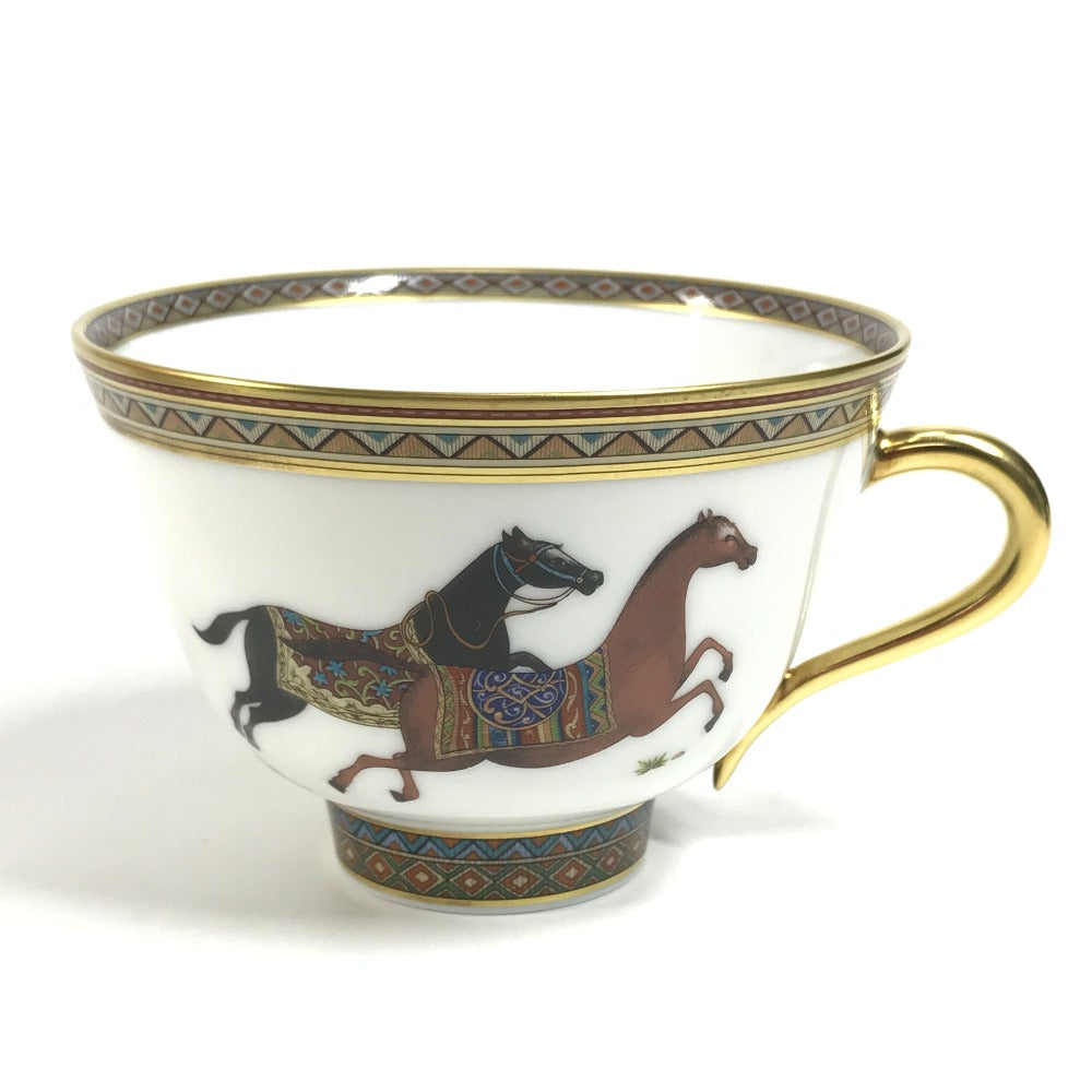 HERMES Horse Teacup &amp; Saucer Set (Chevaldrian) No. 1, Brown, Ceramic, Unisex, Suitable for Coffee and Tea.