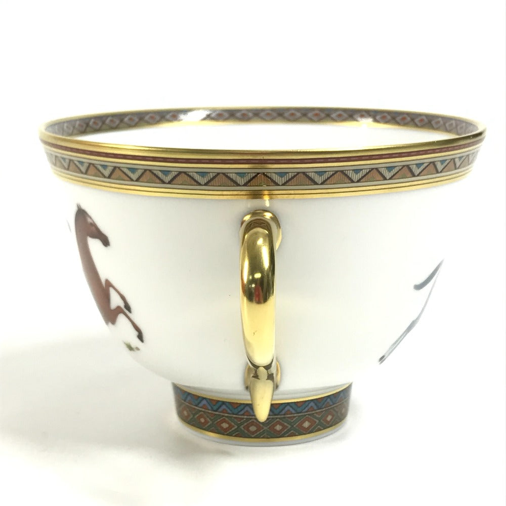HERMES Horse Teacup &amp; Saucer Set (Chevaldrian) No. 1, Brown, Ceramic, Unisex, Suitable for Coffee and Tea.