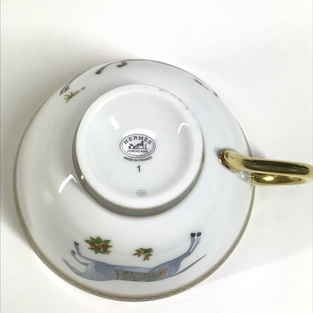 HERMES Horse Teacup &amp; Saucer Set (Chevaldrian) No. 1, Brown, Ceramic, Unisex, Suitable for Coffee and Tea.