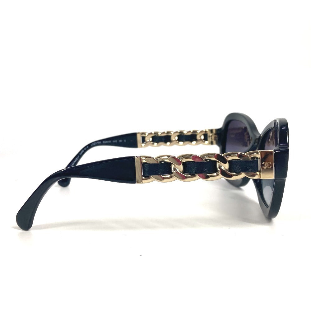 CHANEL 5465-Q-A Chain CC CC Mark logo glasses glasses eyewear glasses sunglasses Plastic Black/Gold Used