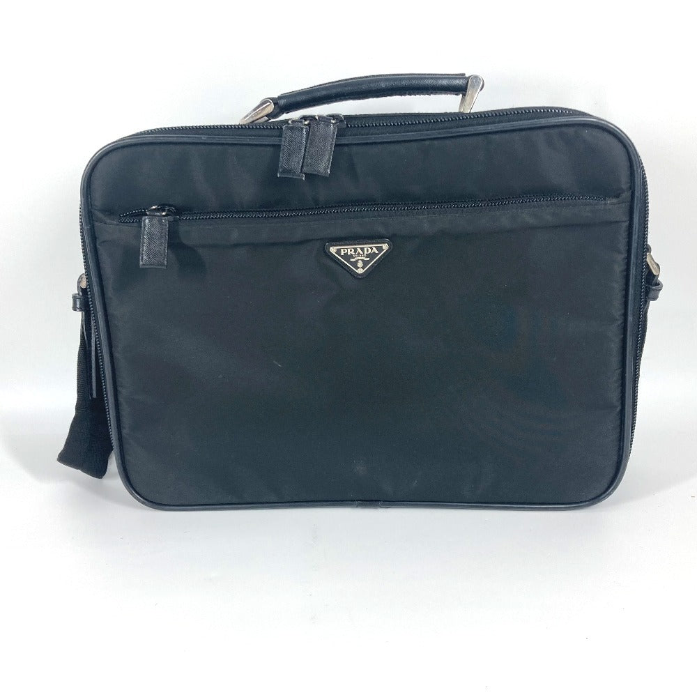 PRADA トライアングルロゴ 三角ロゴ プレート 2WAYバッグ ハンドバッグ ビジネスバッグ ショルダーバッグ レザー/ナイロン ユニセックス ブラック