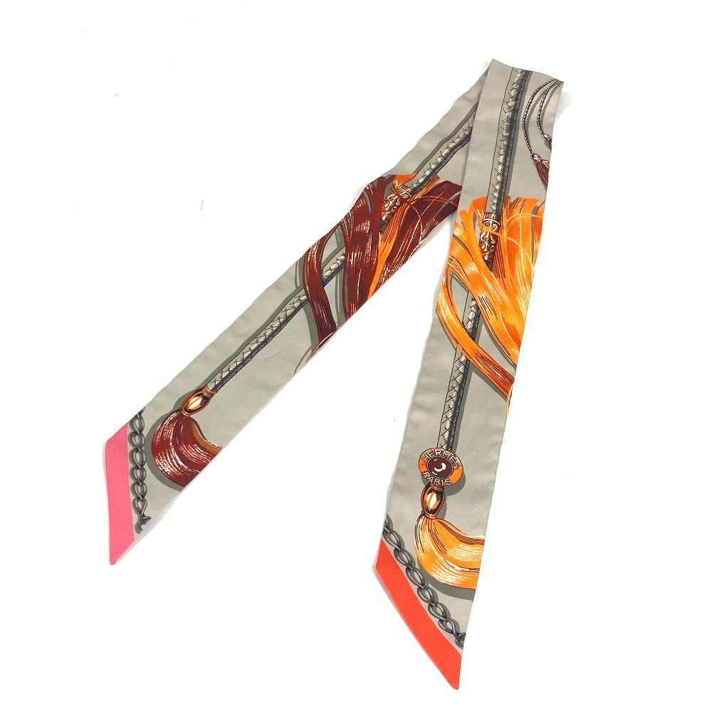 HERMES Twilly Silk Bandeau Scarf, Women's, Gray