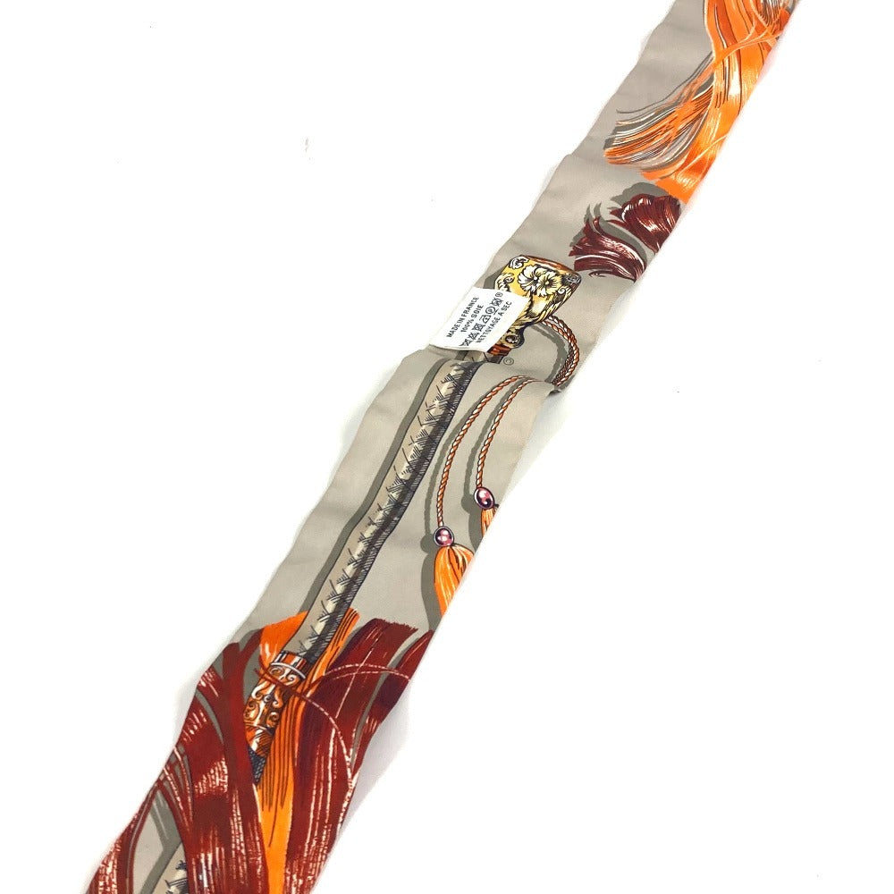 HERMES Twilly Silk Bandeau Scarf, Women's, Gray