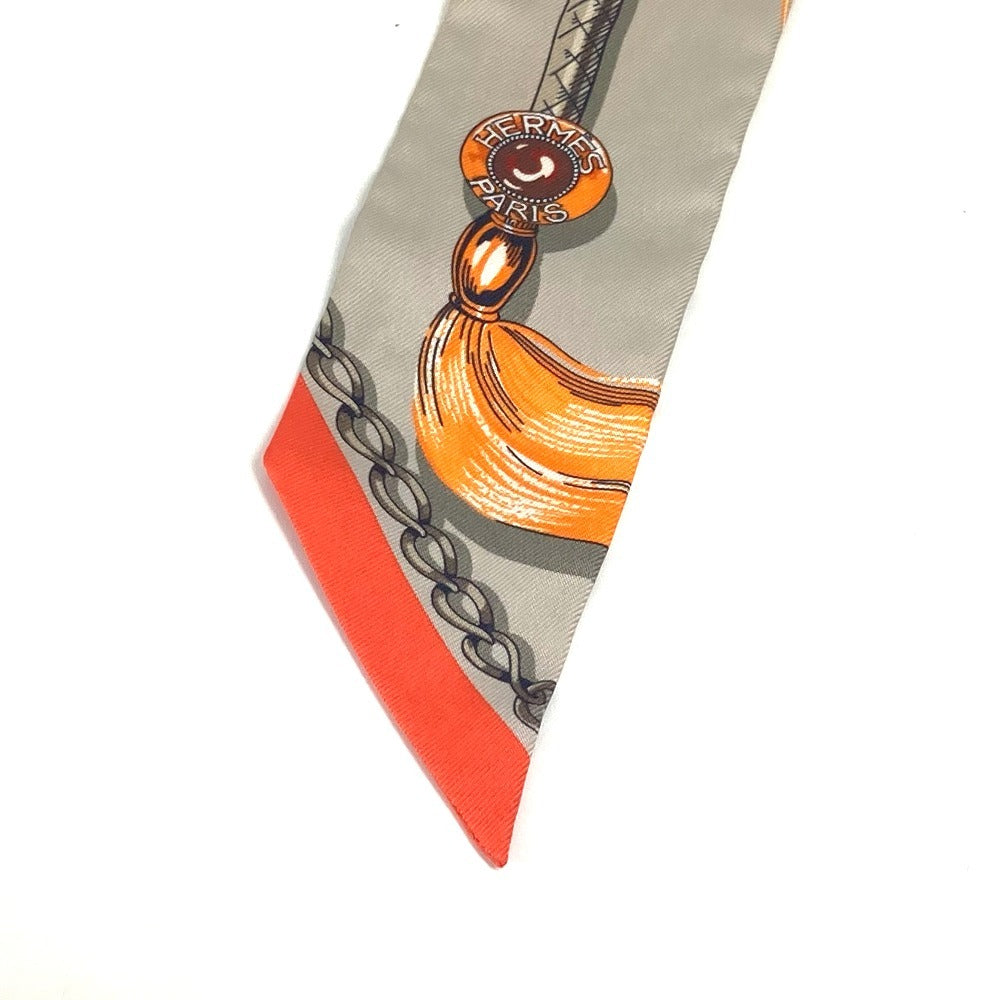 HERMES Twilly Silk Bandeau Scarf, Women's, Gray