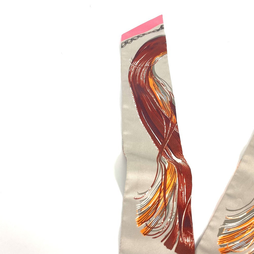 HERMES Twilly Silk Bandeau Scarf, Women's, Gray