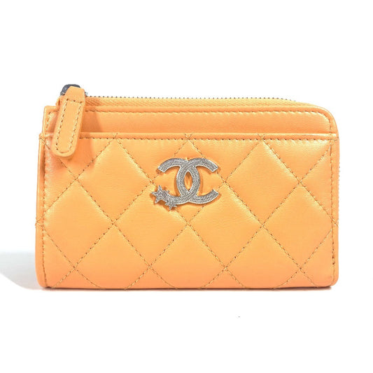CHANEL AP3732 財布 小銭入れ カードケース CC ココマーク スター ロゴ フラグメントケース コインケース ラムスキン レディース オレンジ