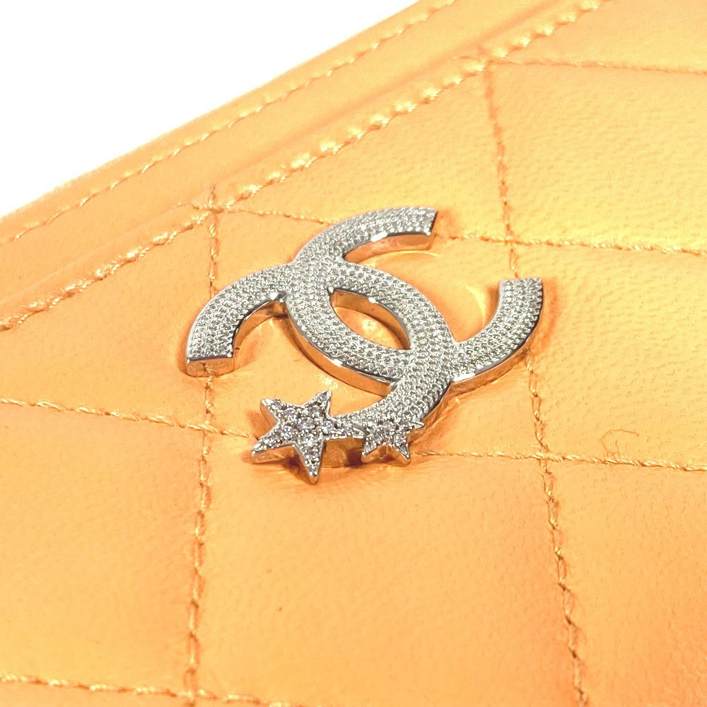 CHANEL AP3732 財布 小銭入れ カードケース CC ココマーク スター ロゴ フラグメントケース コインケース ラムスキン レディース オレンジ