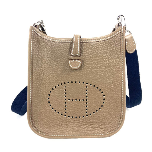 HERMES Evelyne TPM Amazon Long Crossbody Pochette bag Shoulder Bag Taurillon Clemence Etoupe Gray Based/Navy Used