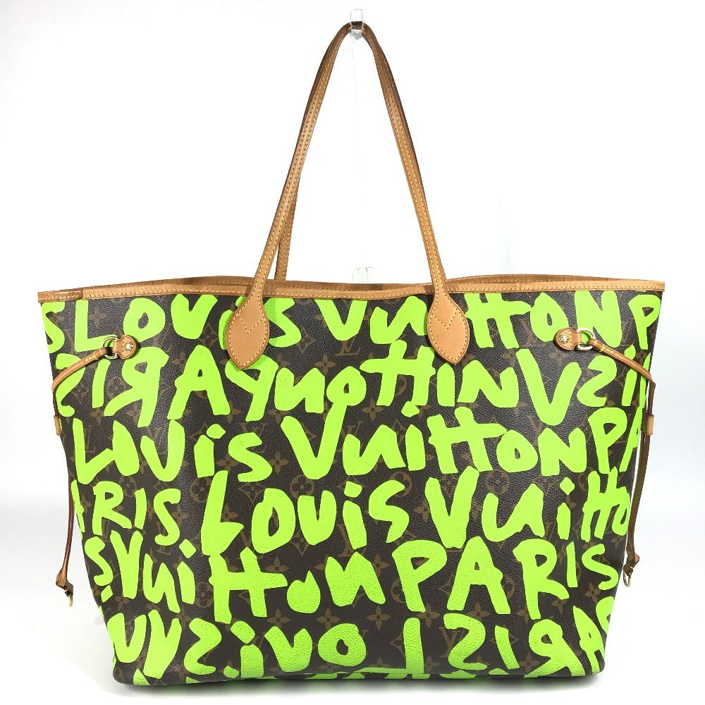 LOUIS VUITTON M93703 Monogram Graffiti Neverfull GM Shoulder Bag/Tote Bag in Monogram Graffiti Canvas, Women's, Veil Green