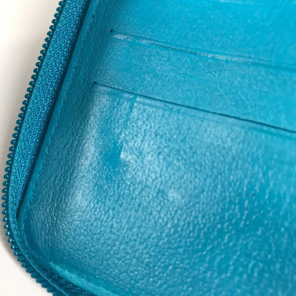 CHANEL Camellia CC Coco Mark Round Zipper Long Wallet Leather Women's Blue