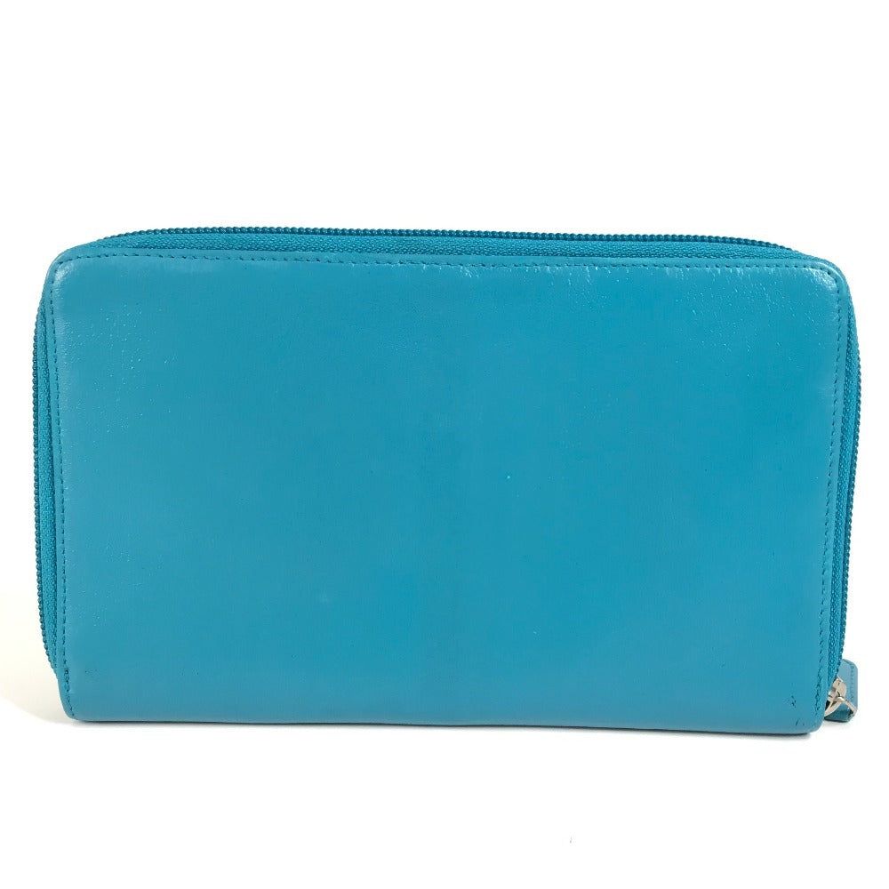 CHANEL Camellia CC Coco Mark Round Zipper Long Wallet Leather Women's Blue