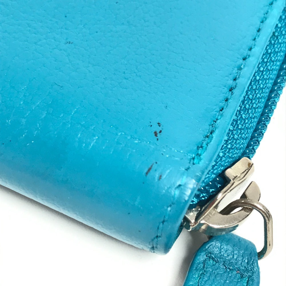 CHANEL Camellia CC Coco Mark Round Zipper Long Wallet Leather Women's Blue
