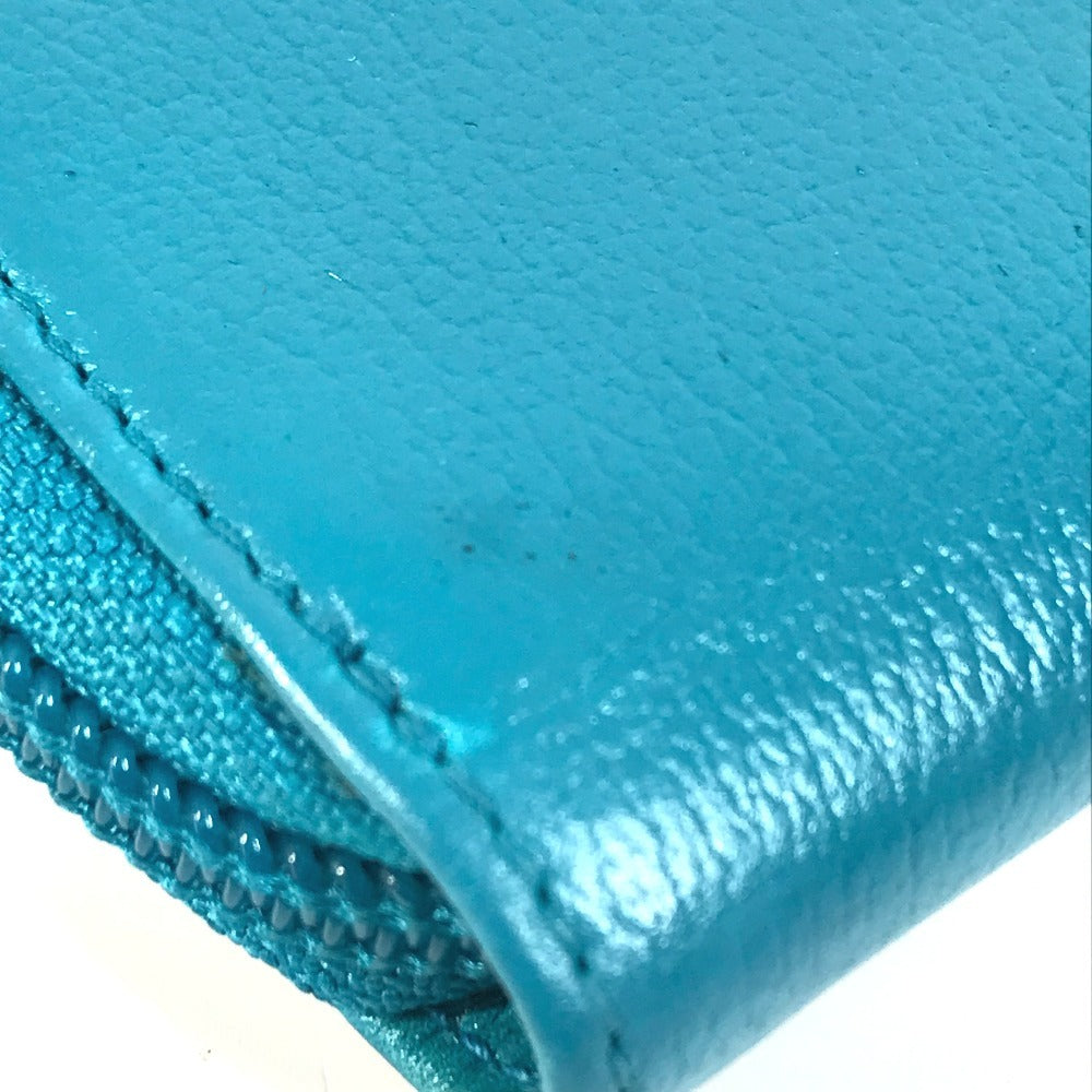 CHANEL Camellia CC Coco Mark Round Zipper Long Wallet Leather Women's Blue