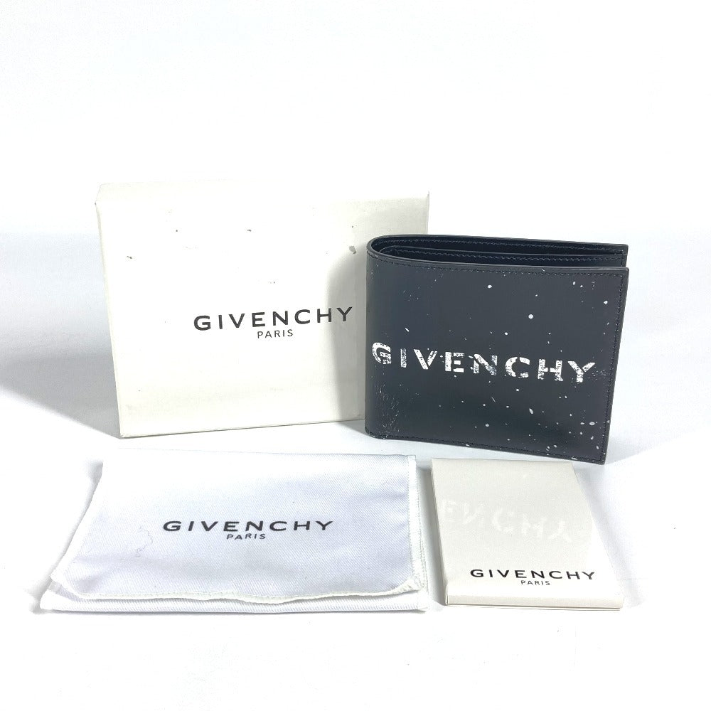 GIVENCHY Logo Billfold Compact Wallet Bifold Leather Unisex Black