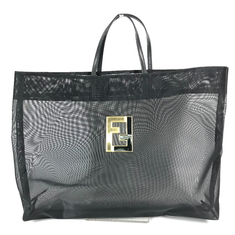 FENDI FF logo mesh big bag, tote bag, beach bag, handbag, nylon mesh, women's, black