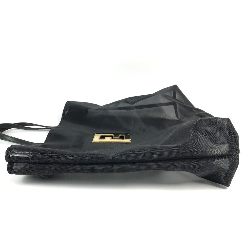 FENDI FF logo mesh big bag, tote bag, beach bag, handbag, nylon mesh, women's, black