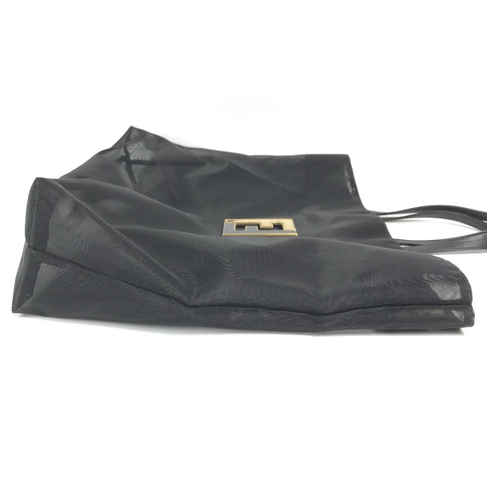 FENDI FF logo mesh big bag, tote bag, beach bag, handbag, nylon mesh, women's, black