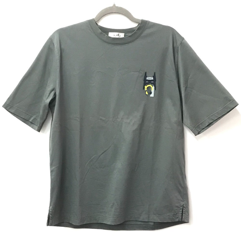 HERMES Horse Leather Patch and Tag Short Sleeve T-Shirt, Cotton, Men's, Gray Khaki