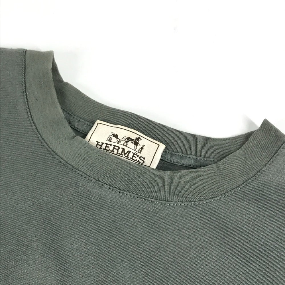 HERMES Horse Leather Patch and Tag Short Sleeve T-Shirt, Cotton, Men's, Gray Khaki