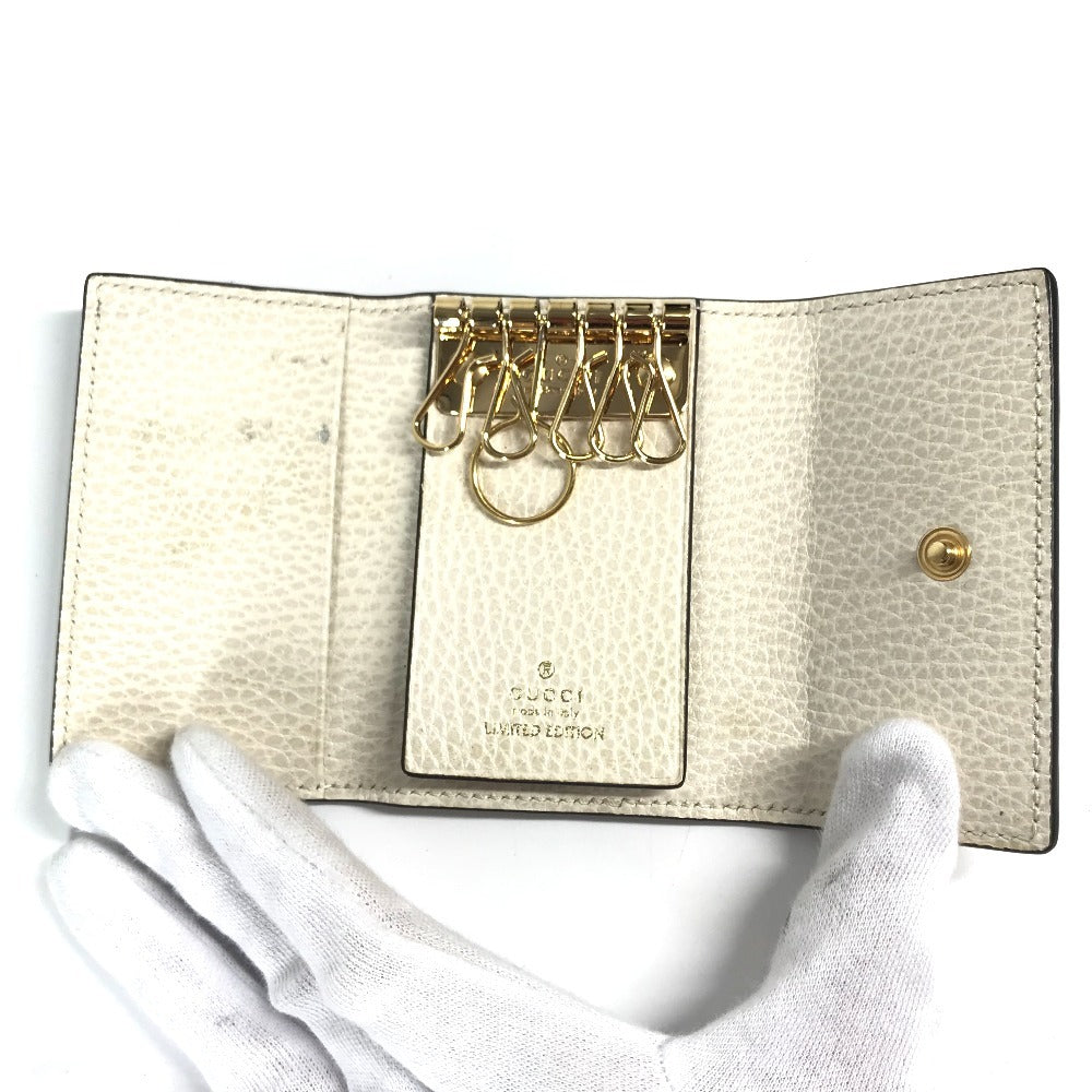 GUCCI 456118 Logo GG 6-Key Case, 6-Key Pouch, PVC/Leather, Unisex, Beige