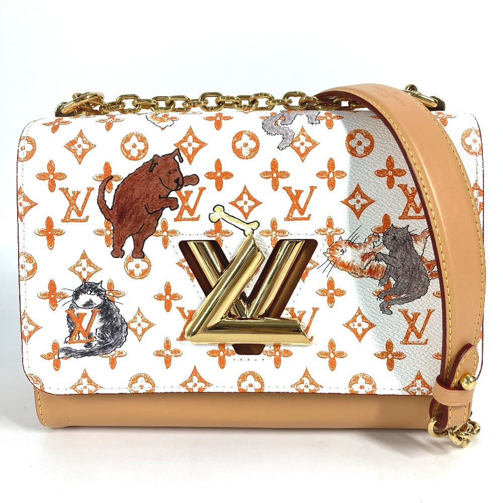 LOUIS VUITTON M44460 Monogram Cat Sack Twist MM Chain Bag, Crossbody Double Chain Shoulder Bag, Monogram Canvas, Women's, Brown White