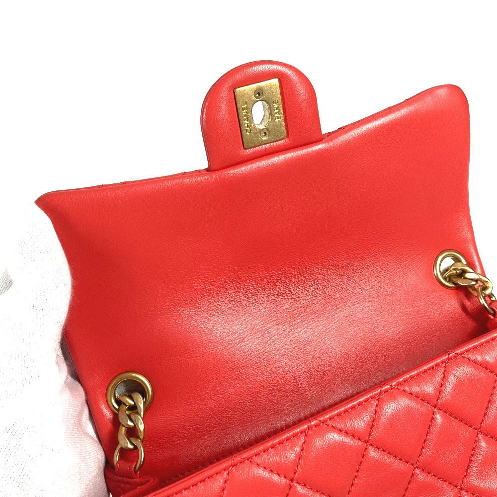 CHANEL AS2380 CC Coco Mark Matelasse Jeweled Double Chain Bag, Crossbody Bag, Flap Shoulder Bag, Lambskin, Women's, Red