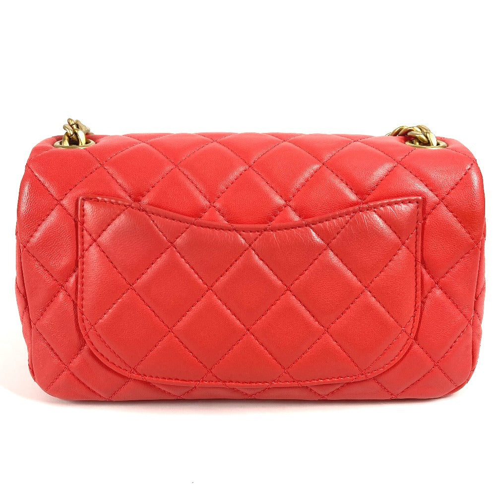 CHANEL AS2380 CC Coco Mark Matelasse Jeweled Double Chain Bag, Crossbody Bag, Flap Shoulder Bag, Lambskin, Women's, Red