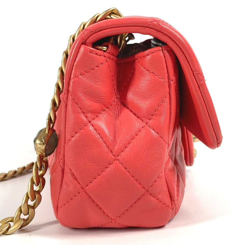 CHANEL AS2380 CC Coco Mark Matelasse Jeweled Double Chain Bag, Crossbody Bag, Flap Shoulder Bag, Lambskin, Women's, Red