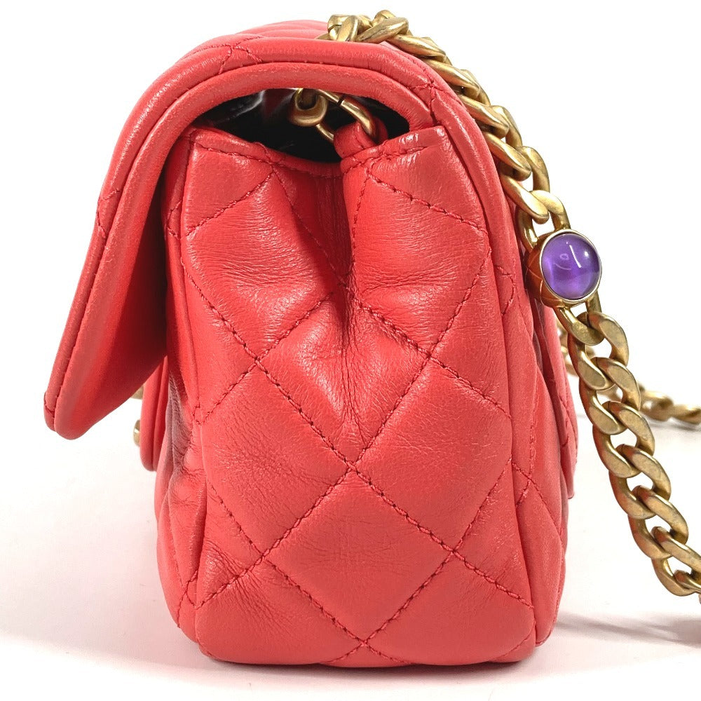 CHANEL AS2380 CC Coco Mark Matelasse Jeweled Double Chain Bag, Crossbody Bag, Flap Shoulder Bag, Lambskin, Women's, Red