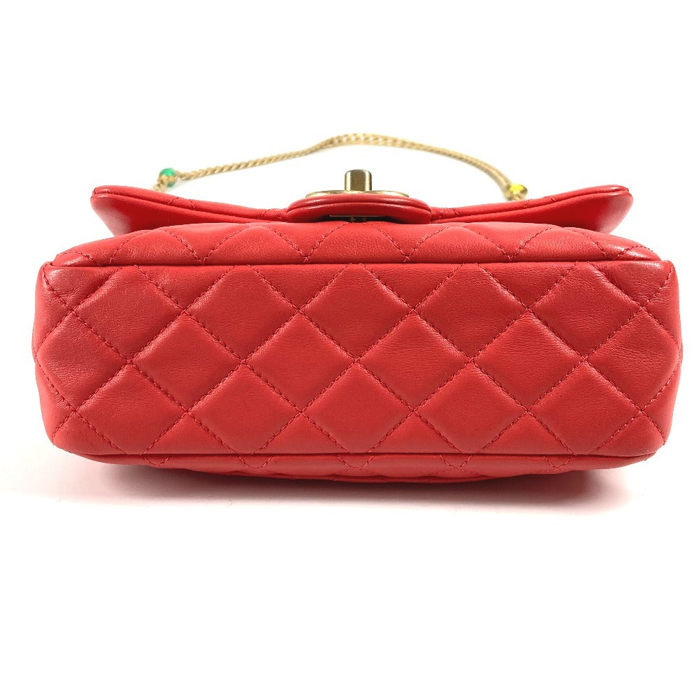 CHANEL AS2380 CC Coco Mark Matelasse Jeweled Double Chain Bag, Crossbody Bag, Flap Shoulder Bag, Lambskin, Women's, Red