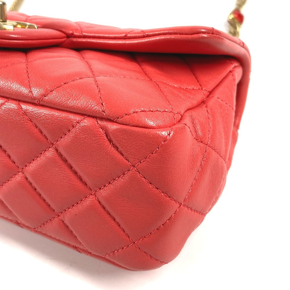 CHANEL AS2380 CC Coco Mark Matelasse Jeweled Double Chain Bag, Crossbody Bag, Flap Shoulder Bag, Lambskin, Women's, Red
