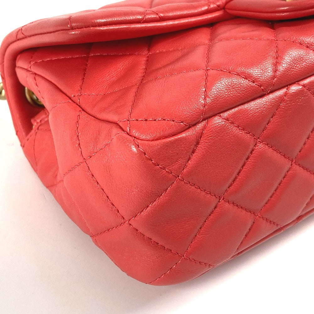 CHANEL AS2380 CC Coco Mark Matelasse Jeweled Double Chain Bag, Crossbody Bag, Flap Shoulder Bag, Lambskin, Women's, Red
